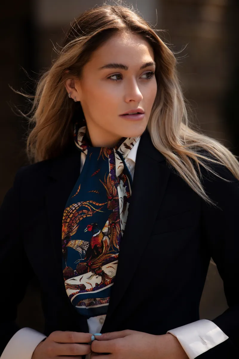 Clare Haggas Navy George and Friends Narrow Silk Scarf-3